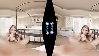 Naughty blonde with lucious lips and big tits wears black bra and skirt in the bedroom and leaves her black heels on during fuck session