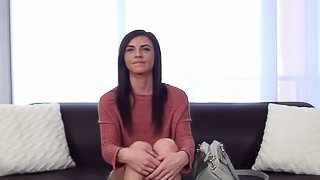 Casting girl undresses and has a joyful fuck with him