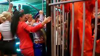 Beautiful dark-haired cougar with a sexy body enjoying a hardcore gangbang