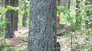 Big tits blonde slut gets naked in the forest