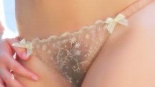 Hairy pussy brunette with green eyes seducing