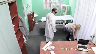 Petite blonde fucked by doctor in an office