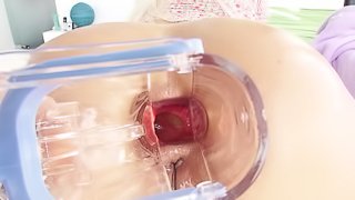 A blonde babe takes a speculum in the ass and a cock in her pussy