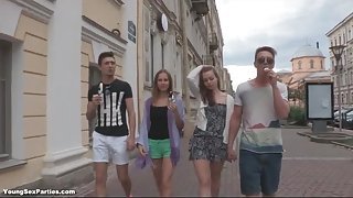 Teen couples fool around in bed with oral sex