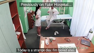 Doctor fucks nurse then patient in his fake hospital