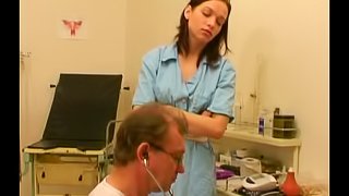 Nurses in uniform piss drink after blowjob and fucking in fetish threesome