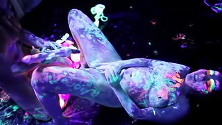 Lesbian black light and body paint orgy is a kink fest