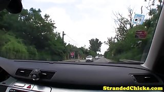 Hitchhiking eurobabe publicly nailed outdoors