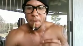 Dominican straight muscular papi jerks off his big cock and cums on his tigh