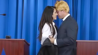 A sexy brunette is taking care of the horny pussy grabber