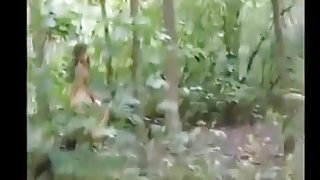 Hot girl dressed as an Indian sucks cock in the woods