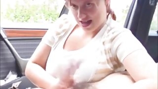 Whore with big breasts has sex in car