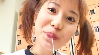 Cum-eating Japanese babe love sperm so much!