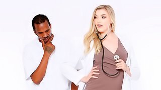 Blonde in stockings Anny Aurora destroyed by two big black cocks