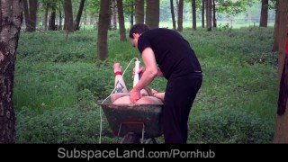 Pierced big tits slut humiliation fuck in bondage forest