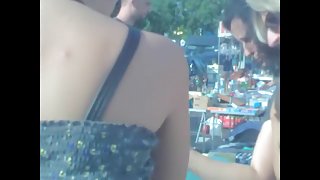 Candid downblouse of the amateur fem in the street