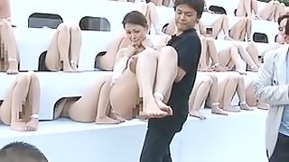 Japanese AV Model gets pulled out so he can fuck her hard