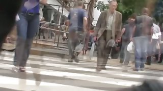 Plump asses caught on a street candid spy cam video