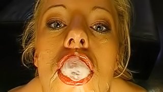 Sweet blonde swallows tasty white sperm