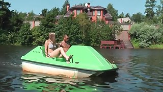 Titted golden-haired drilled hard in a boat