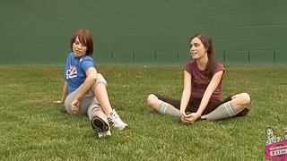 From the field,these lesbians get wild banging their assholes with a strap on