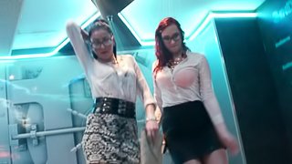 Blouses get soaking wet as the babes dance at a club