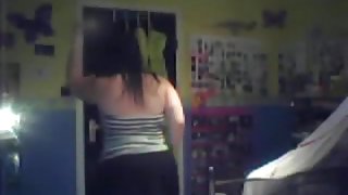Fat girl tries to be sexy in her bedroom and plays with a toy on the floor