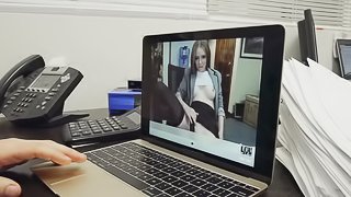 Office nerd catches colleague masturbating and joins her