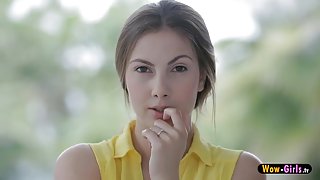 Beautiful teen Connie slurps a fat cock deeply and gets pounded