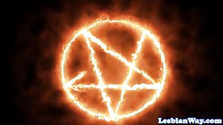 Satanic lesbians pussylicking in pentagram