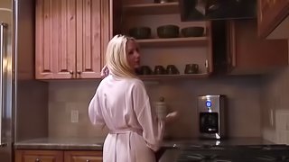 NaughtyAllie plays with her tight pink pussy in the kitchen for a morning orgasm