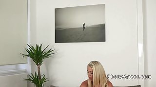 Beautiful blonde gets creampie on casting