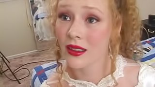 Hot redhead in wedding dress sucking dick and getting jizzed