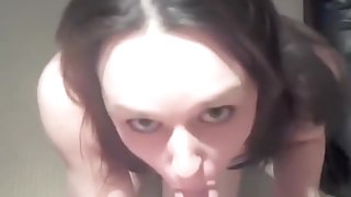 Blue eyed immature eating cum a lot of it