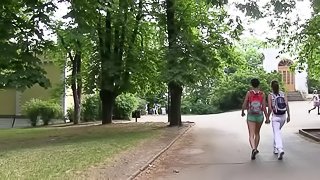 Girlfriends on a hike get naked in the grass and get off