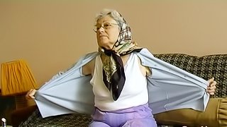 Horny Grandma Toying Her Hairy Pussy