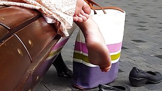 Candid Feet and Soles on Park Bench