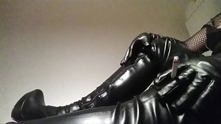 Crossdresser boots, gloves and smoke post suck.