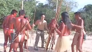Naughty Japanese girl gets fucked by a tribe in jungles