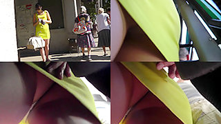 G-string upskirt footage of a gal wearing mini skirt