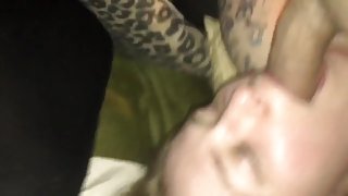 Sexy wife deepthroat gagging on me spit in her mouth