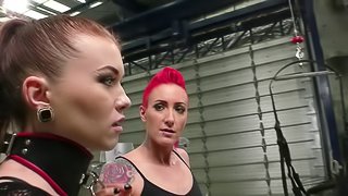 Hot lesbians sink mammoth dildos in their holes in a thrilling BDSM sex