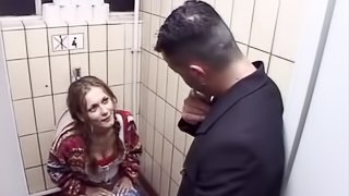 Couple sneaks into public bathroom so they can fuck at the club