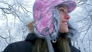 Having Fun During Winter with Hot Blonde Blue Angel