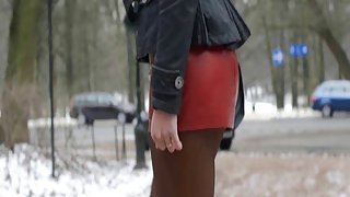totally leather skirt &amp; My used overknee boots &amp; upskirt