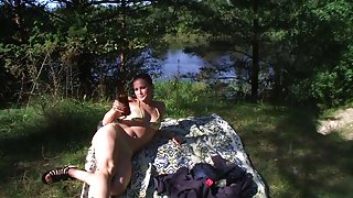 Bikini girl fingers pussy to tease the boy