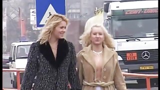 2 kinky blondes girls risky pissing on real public streets