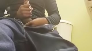 Bathroom edging with ball play and heavy cumshot