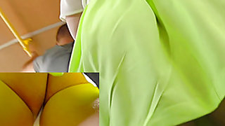 upskirt voyeur filmed young girl in light green dress